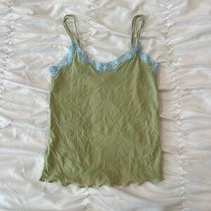 Vintage Y2K Old Navy Green and Light Blue Lace Mesh Tank Top - Size Small
